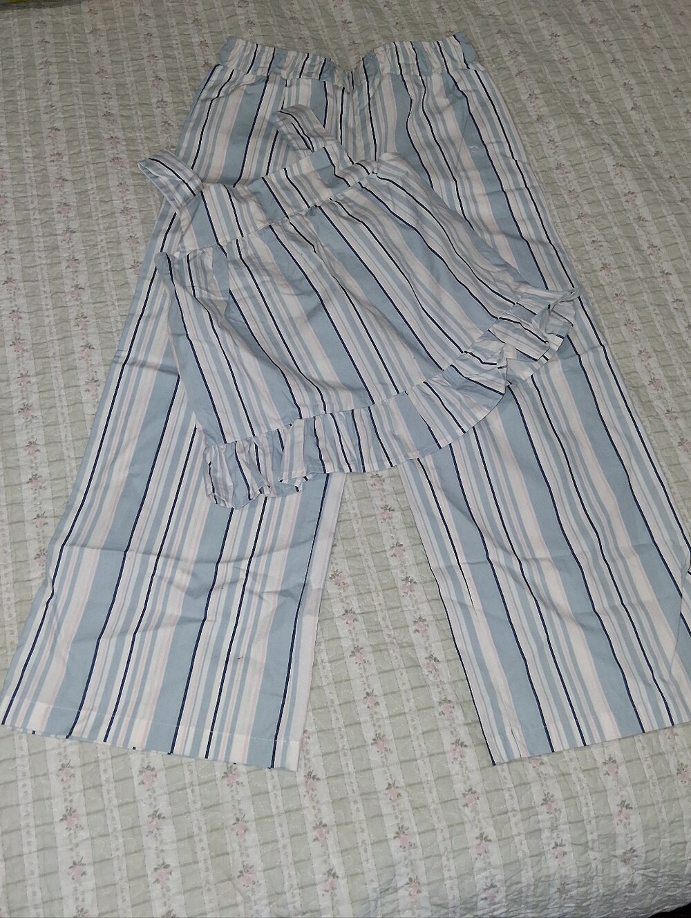 BearPaw Light Blue & White Striped Ruffle-Trim Kids Pajama Set